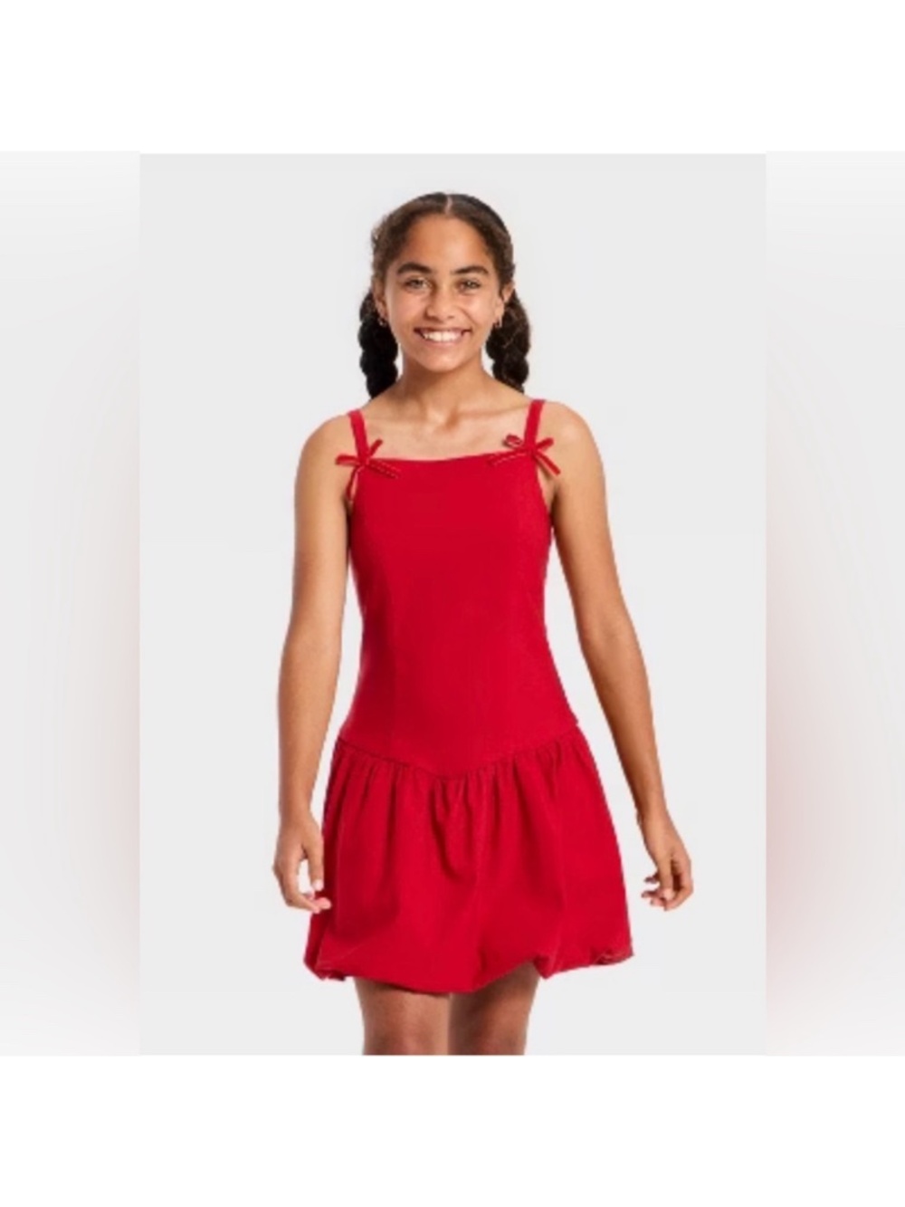 NEW Art Class Target Girls' Drop Waist Bubble Hem Dress, XL 14 - Red